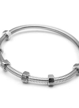 创意不锈钢手饰钛钢镀18k玫瑰金情侣手环六角螺母不锈钢手镯定制