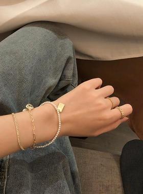 仿白色珍珠爱心三层手链女ins冷淡小众设计学生网红法式手环手镯