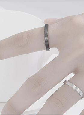 方行S925银拉丝情侣对戒时尚百搭一对简约潮流指环尾戒开口戒定制