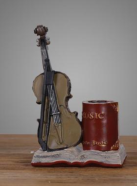 北欧复古学生创意树脂工艺礼品摆件萨克斯小提琴收纳笔筒笔插定制