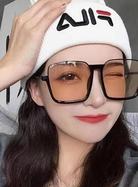 2025复古大框网红眼镜ins圆脸女太阳镜 黑茶框眼镜韩版墨镜定制