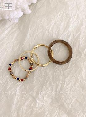 时尚水晶串珠戒指四件套