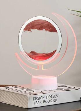 新款3D月亮创意流沙画摆件沙漏小夜灯桌面装饰品床头气氛生日礼物