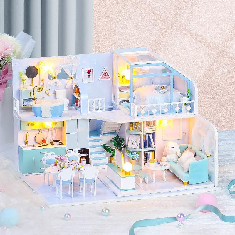 趣益雅DIY小屋蓝缈倾心木质手工模型拼装艺术屋玩具生日礼物女生