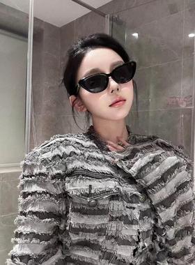 复古三角猫眼小脸墨镜女高级感ins黑色小框太阳眼镜防嗮造型拍照