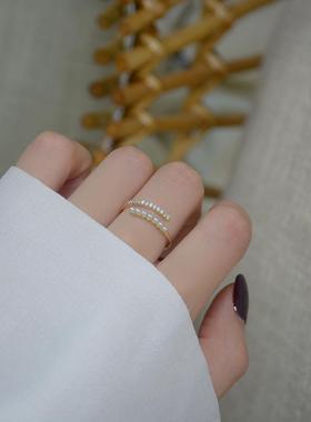 C321韩国东大门14k镀金交叉钻锆精致细指环开口戒指百搭冷淡定制