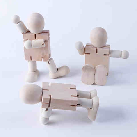 木头人偶木质机器人儿童diy关节可动木头人幼儿园白坯涂色益智卡7