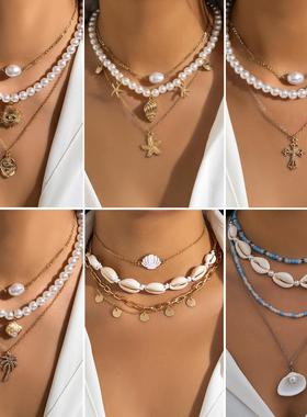 Beach Starfish Shell Vintage Beaded Necklace