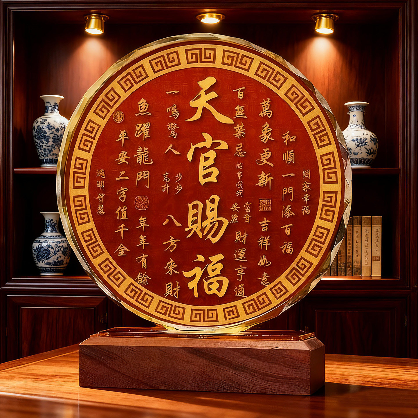 天官赐福水晶摆件桌面客厅玄关办公室装饰风水乔迁新居礼品招财,淘宝优惠券,粉丝福利购,淘宝优惠卷