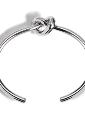 镀黄金色开口C型打结手镯纯银