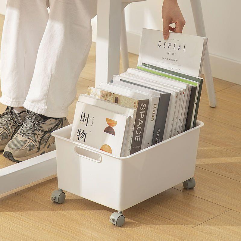 书箱桌下带盖收纳箱书本盒子可移动带轮宿舍办公室工位置物架放包 - 图0