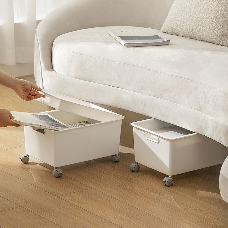 书箱桌下带盖收纳箱书本盒子可移动带轮宿舍办公室工位置物架放包 - 图2