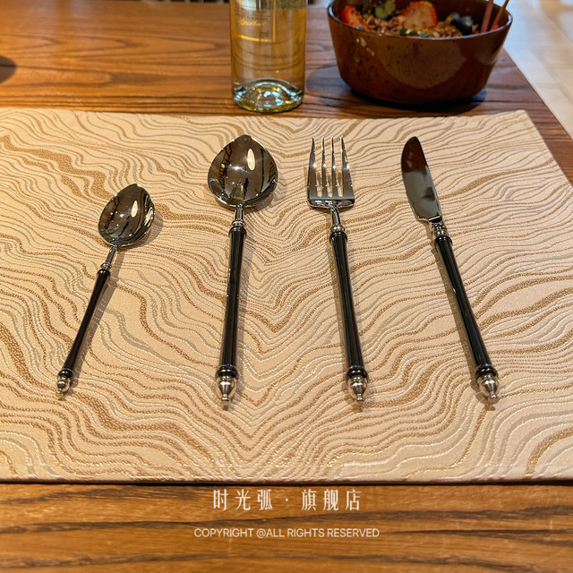 Time arc | Retro Japanese small bamboo jar black silver 304 stainless steel steak knife and fork spoon four-piece set