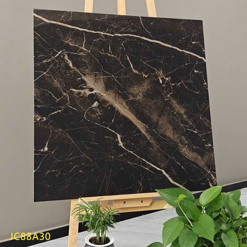 山东深色瓷砖800x800工程酒店KTV黑色奢石地砖通体大理石黑白根