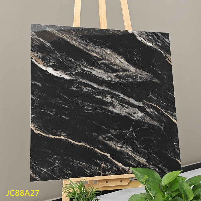 山东深色瓷砖800x800工程酒店KTV黑色奢石地砖通体大理石黑白根
