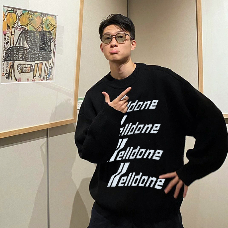 WE11DONE TRACK弹幕潮牌韩版WELLDONE男女情侣款秋冬套头圆领毛衣 - 图2