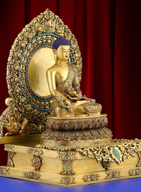刻药师高1尺5工铜佛尼泊尔供桌精摆件藏像摆件手工錾式居家佛铜像