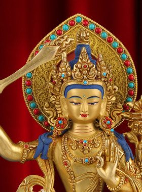 铜像掐手工文件藏式佛像摆丝铜佛桌文殊殊菩萨像7寸居家供尼泊尔