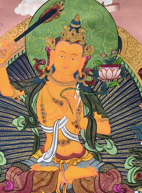 文殊菩萨三尊唐卡挂画客厅手工装