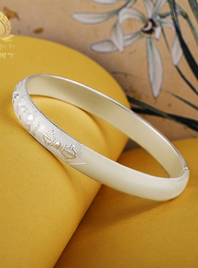 999纯银手镯女开口个性足银镯子六字真言手镯送礼物纯银手镯