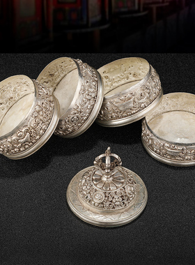 藏式米罐家居用品米盒手工铜鎏银雕花宝瓶修粮用尼泊尔手工19cm