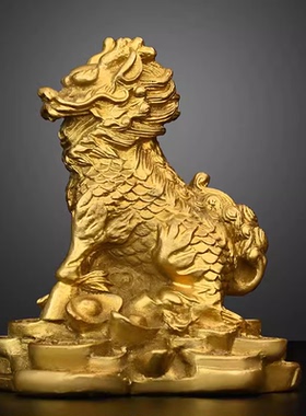 纯铜金钱麒麟摆件一对居家公司