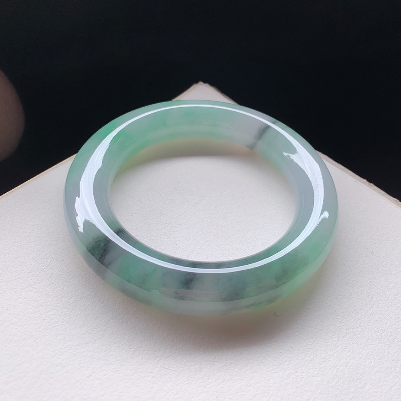 逸之璟缅甸老坑天然a货翡翠冰种飘花圆条福镯翡翠手镯56圈口女士-图2