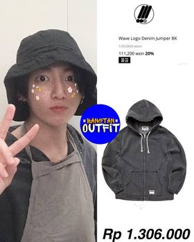 MARKM trendy washed blue denim hooded zipper jacket couple men's style as well as BTS stars