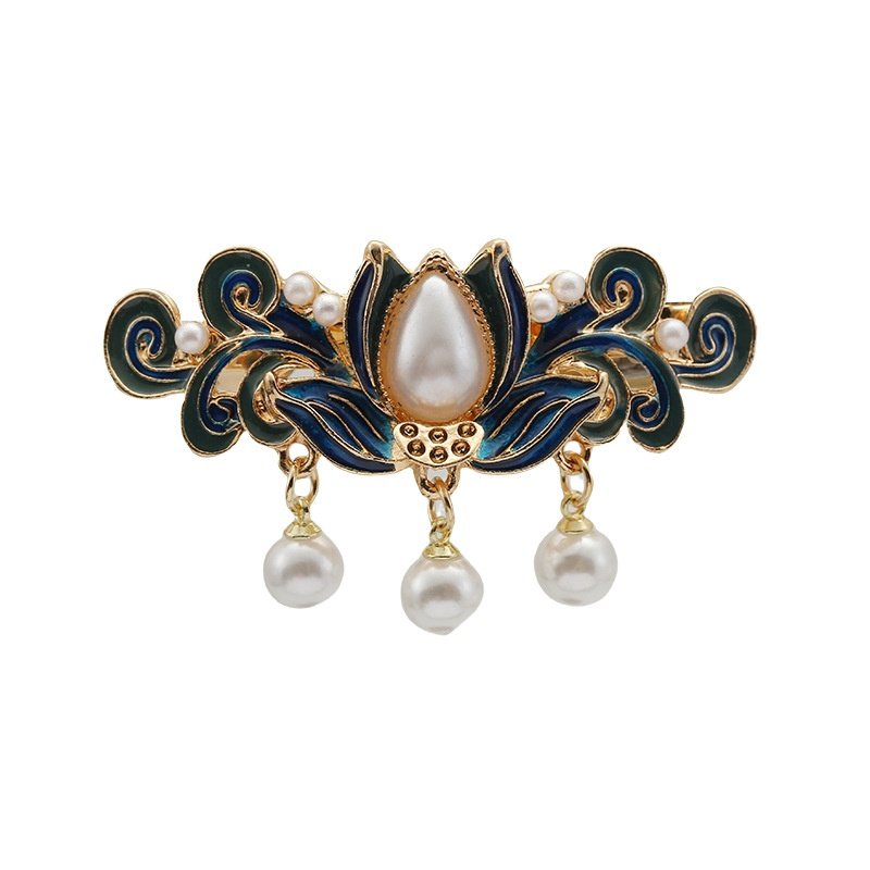 古典仿珐琅花朵发夹女学生超仙珍珠流苏一字夹现代汉服配饰侧边夹,淘宝优惠券,粉丝福利购,淘宝优惠卷