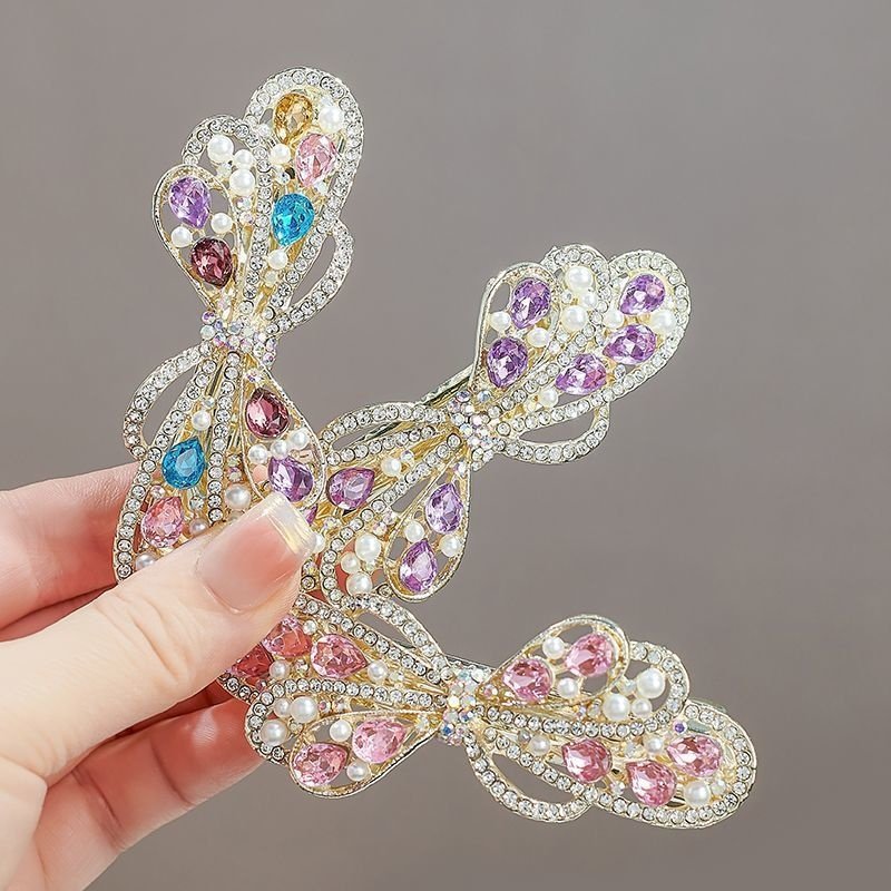 韩版水晶蝴蝶结发夹网红轻奢镶钻一字夹后脑勺半扎气质一字发卡女,淘宝优惠券,粉丝福利购,淘宝优惠卷