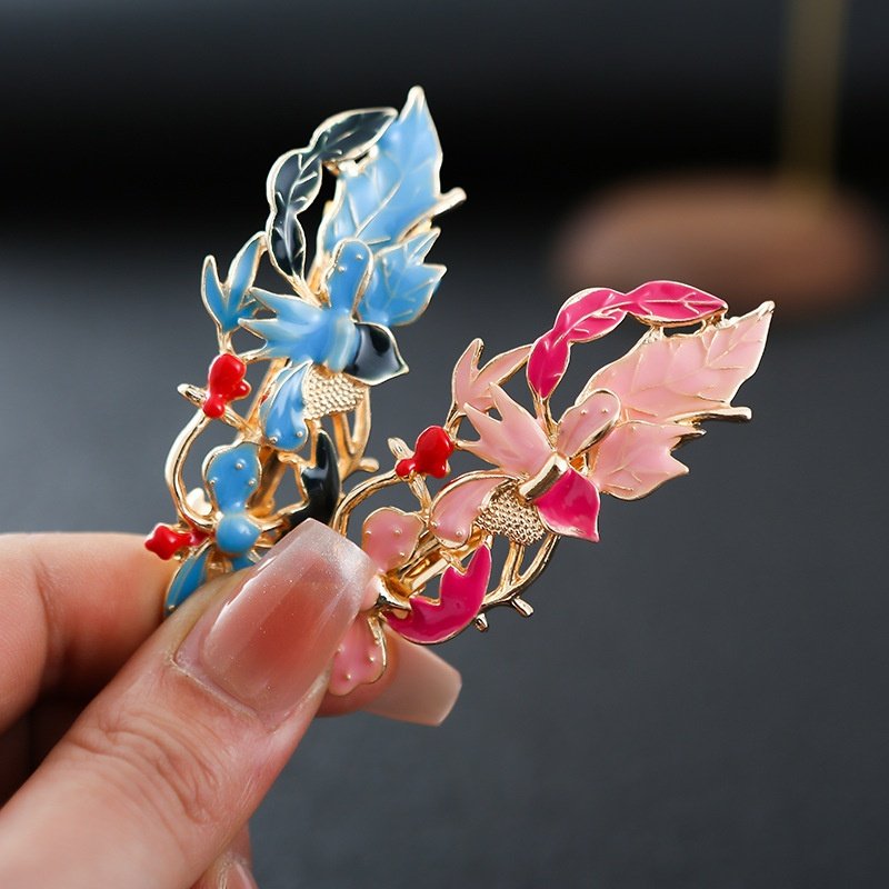 古典仿珐琅花朵发夹女学生超仙珍珠流苏一字夹现代汉服配饰侧边夹,淘宝优惠券,粉丝福利购,淘宝优惠卷