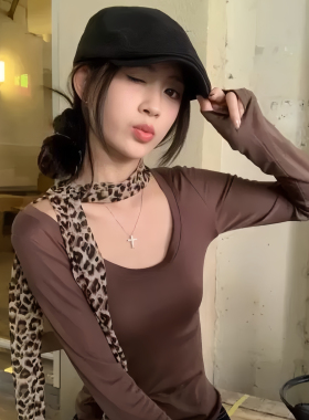 复古咖色豹纹丝巾腰带女高级感腰