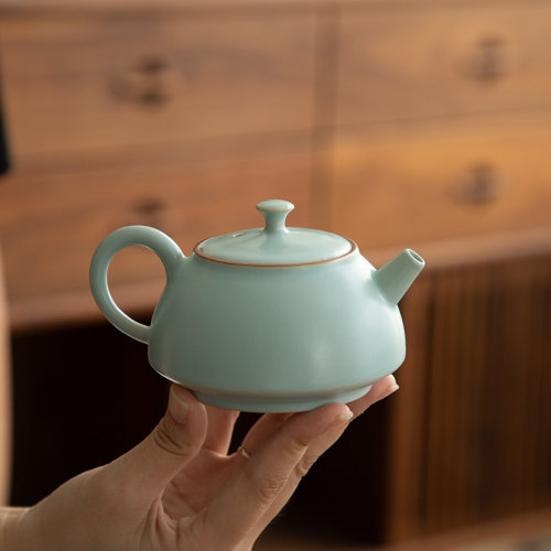 德化陶瓷高端天青汝窑茶壶泡茶家用 单壶 套装泡茶茶具中式大容量 - 图1