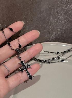 暗黑锆石十字架串珠项链