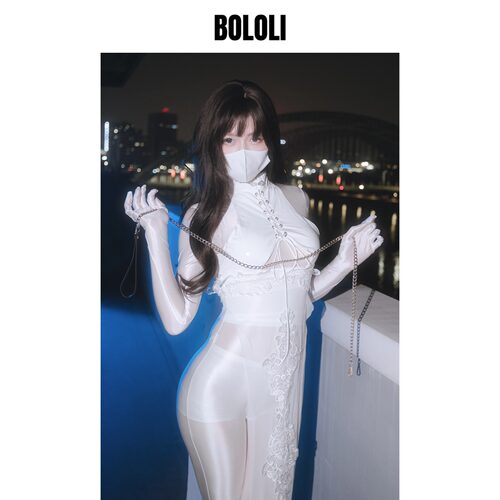 BOLOLI中华娘高叉蕾丝旗袍漆皮马油打底衣主播穿搭cosplay摄影会 - 图1