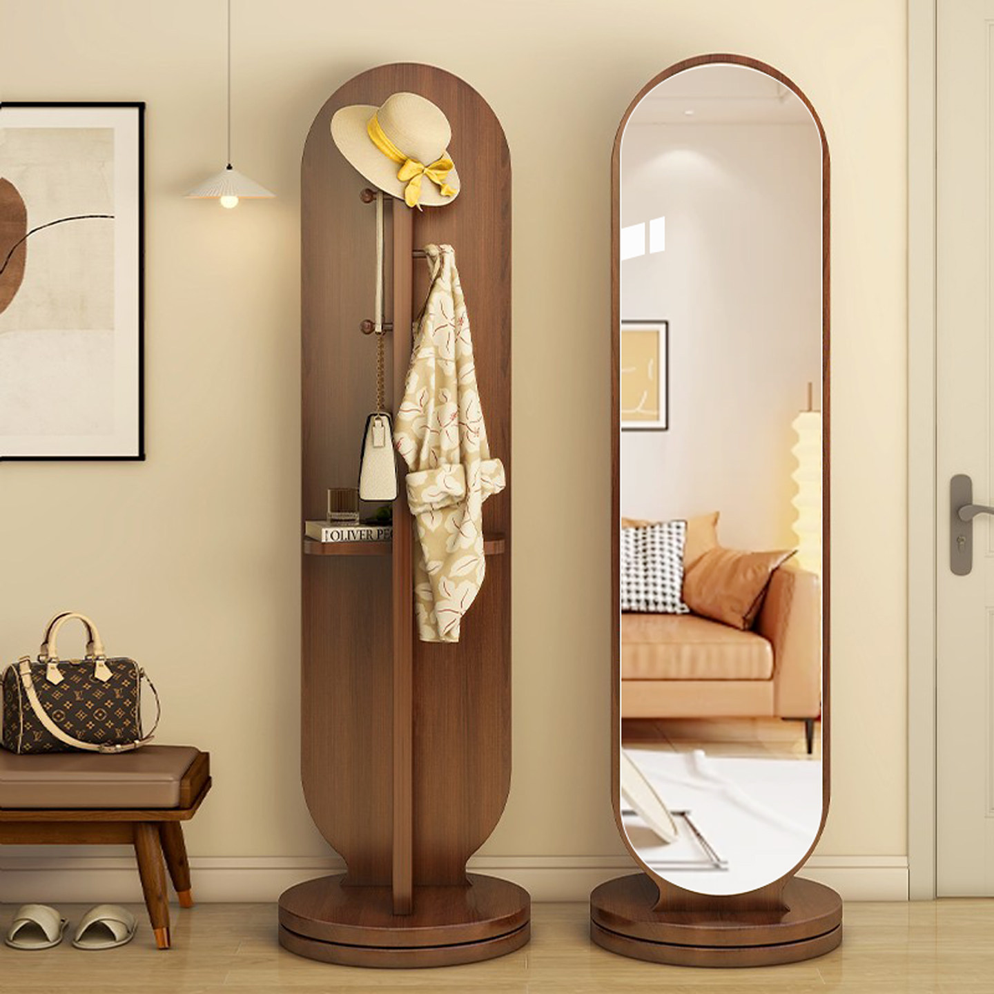 玄关穿衣镜挂衣架一体出门全身镜卧室入户门落地衣柜带镜子衣帽架,淘宝优惠券,粉丝福利购,淘宝优惠卷