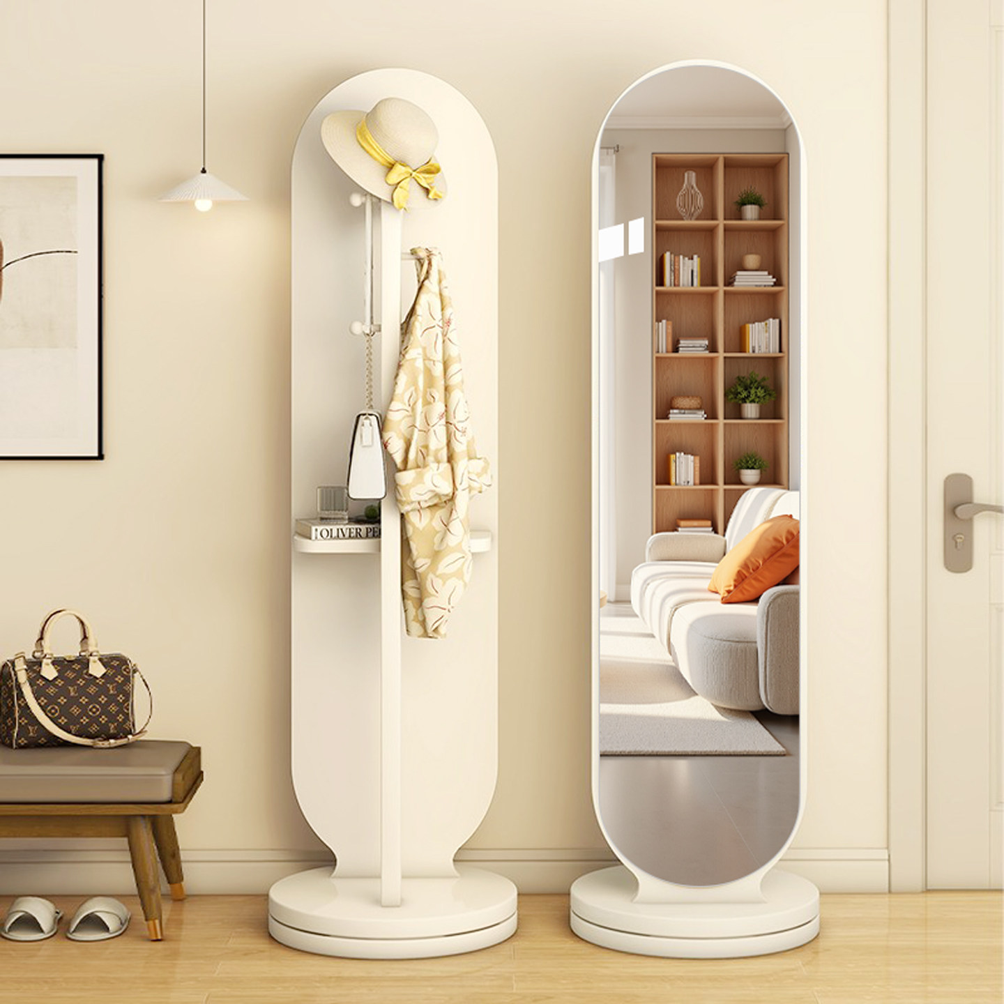 玄关穿衣镜挂衣架一体出门全身镜卧室入户门落地衣柜带镜子衣帽架,淘宝优惠券,粉丝福利购,淘宝优惠卷