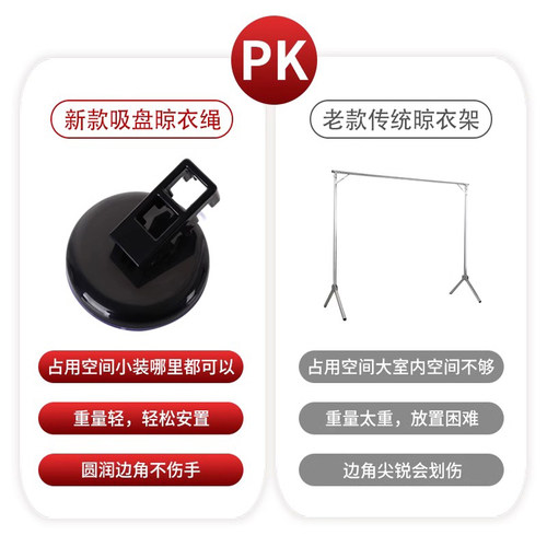 浴室隐形吸盘晾衣绳卫生间免打孔壁挂拉绳家用室内阳台伸缩晾衣架 - 图1