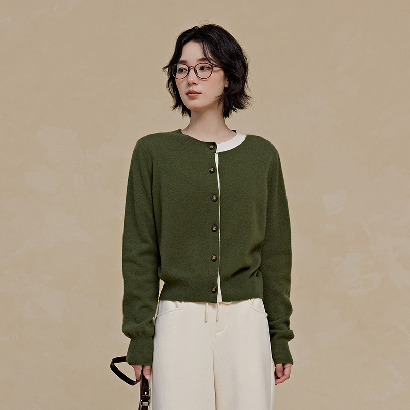 PIT复古绿色长袖毛针织衫开衫女2025秋季新款毛衣上衣百搭显瘦 - 图1