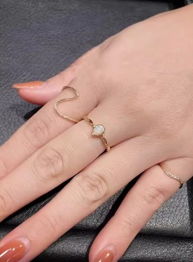 S925银波浪戒指女轻奢小众简约设计感曲线指环细丝带开口食指戒女