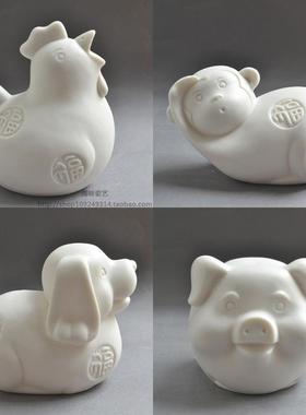 12十二生肖陶瓷摆件全套白色鼠牛虎兔龙蛇马羊猴鸡狗猪属相可爱小