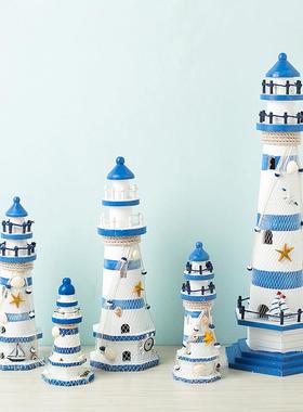 地中海木质做旧灯塔模型摆件创意北欧家居客厅酒柜电视柜摆设礼物