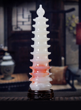 藏钰福天然玉石文昌塔中式摆件
