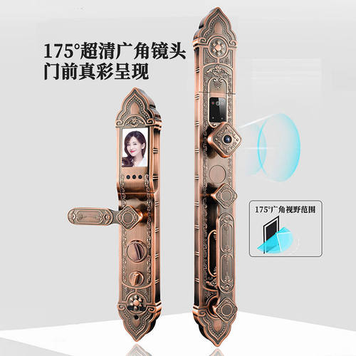 亿联智能别墅对开门带摄像头门锁3D人脸识别指纹密码双开大铜门锁 - 图0