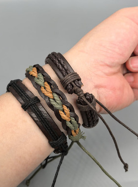 生命树手链三件套可调个性街拍小众手环PU情侣多层小众森系跨境