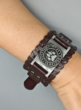 猫爪热销手环北欧复古维京图腾皮革手链标记男朋克PU机车风男