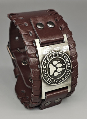 猫爪热销手环北欧复古维京图腾皮革手链标记男朋克PU机车风男