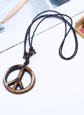 新款复古手工编织树脂和平标志男士项链跨境货源旅游区项链