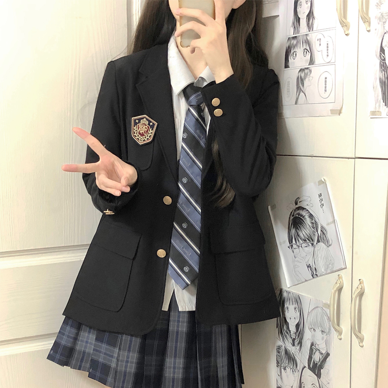 jk制服西装外套女秋冬季原创款学院风黑色校供感小个子西服上衣女-图3