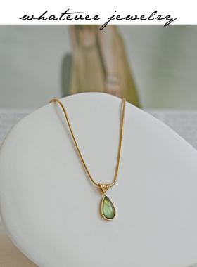 whatever钛钢绿水滴法式复古项链